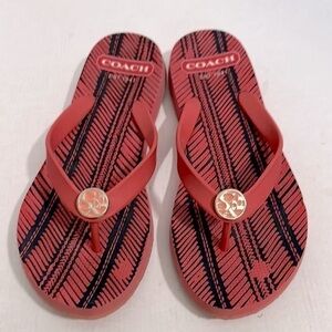 Coach Red Flip Flops with Gold Accents